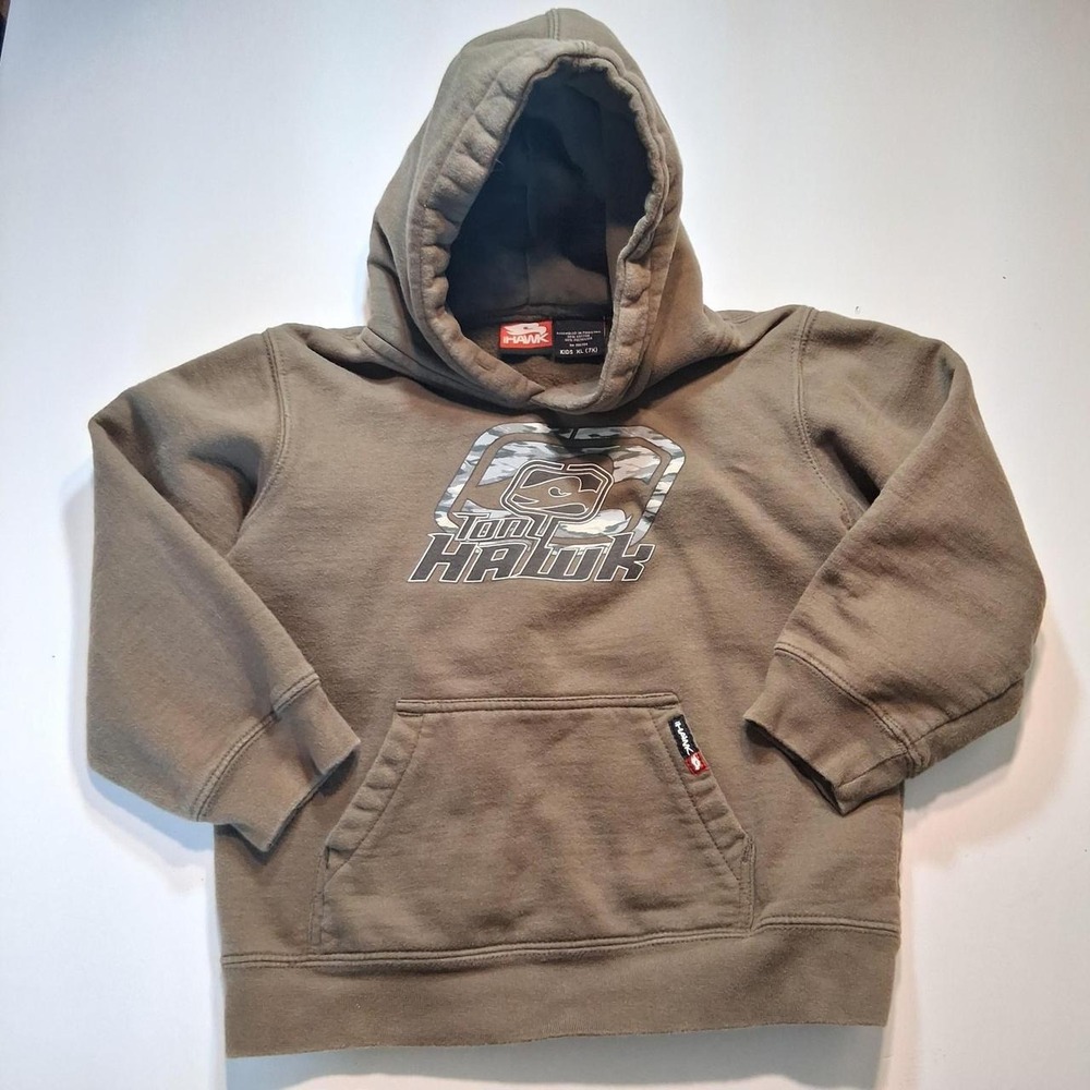 BOYS Y2K Brown & Gray Hoodie with Camouflage Graphic XL 7X